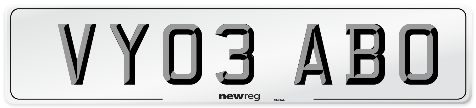 VY03 ABO Number Plate from New Reg